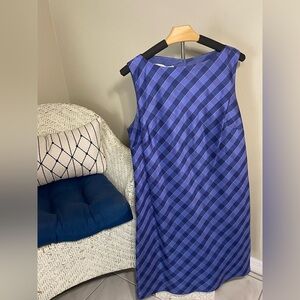 Natural Instincts Classic Workwear 100% Silk Blue Plaid Sheath Dress – Size 12